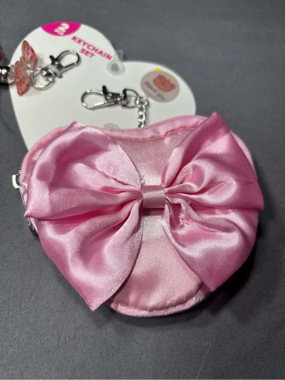 New Pink Bow Heart Coin Purse & Keychain Set of 2